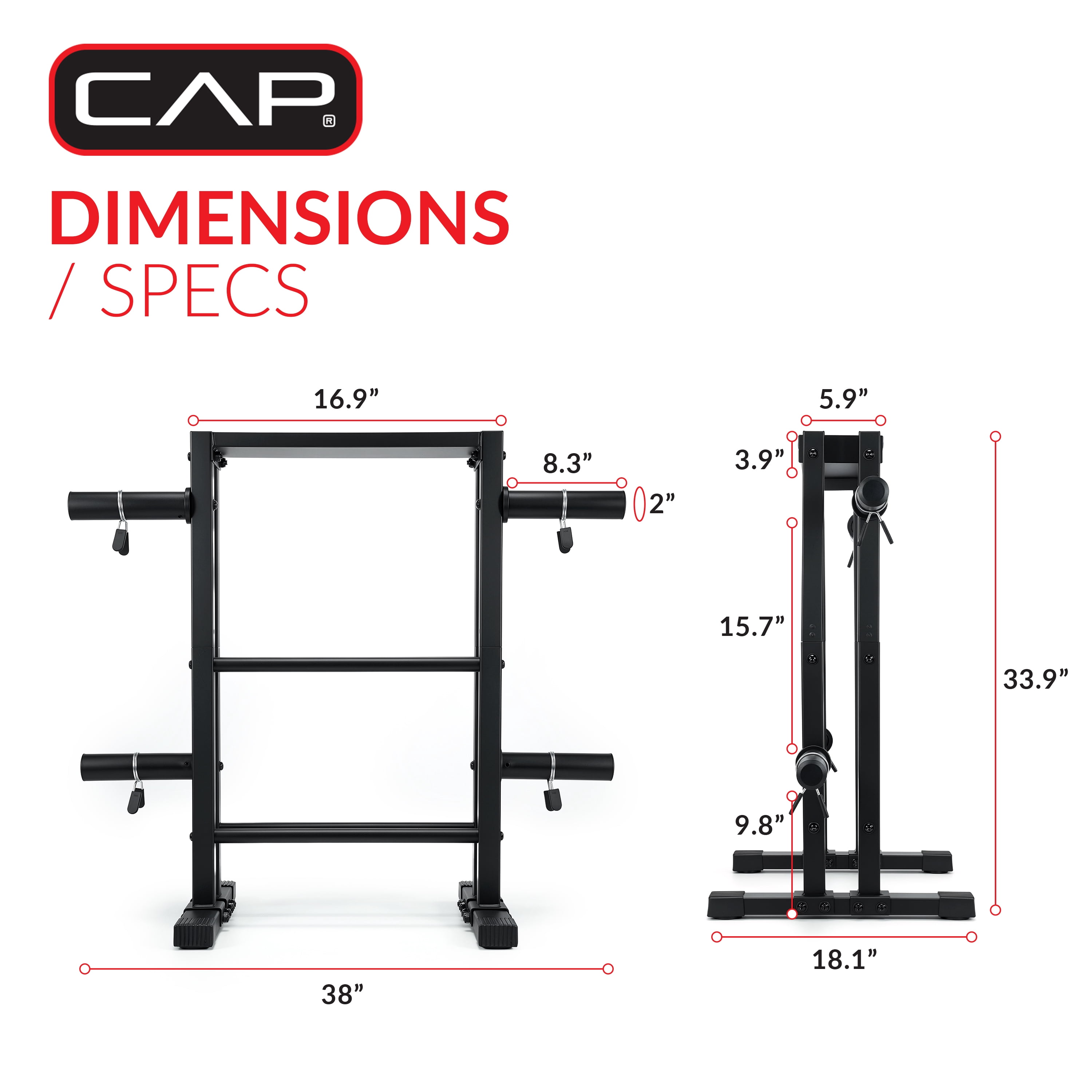 CAP 3-Tier Multi-Use Storage Rack, Dumbbell, Kettlebell & Olympic Weight Plate Organizer for Home Gym