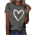 thumbnail image 2 of Hauts pour Femmes Saint-Valentin Manches Courtes Imprimé Cœur Col Rond T-Shirt Décontracté Gris Foncé S, 2 of 6