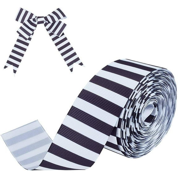 PH 10.94 Yards Black White Stripe Ribbon 1-1/4 inch Fabric Ribbons Black White Polyester Grosgrain Ribbon for Gift Wrapping Christmas Tree Crfats Sewing Home Party Wedding Decoration Black