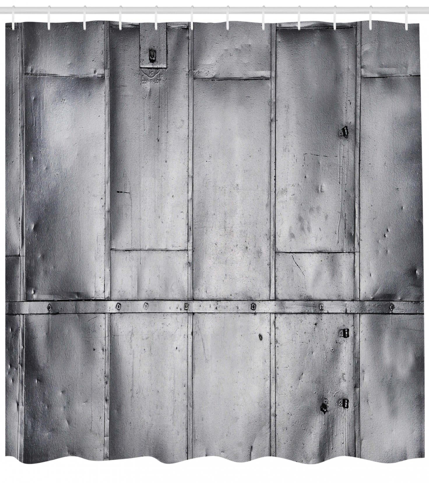 Industrial Shower Curtain, Steel Panels Industrial Wall Theme Aluminum