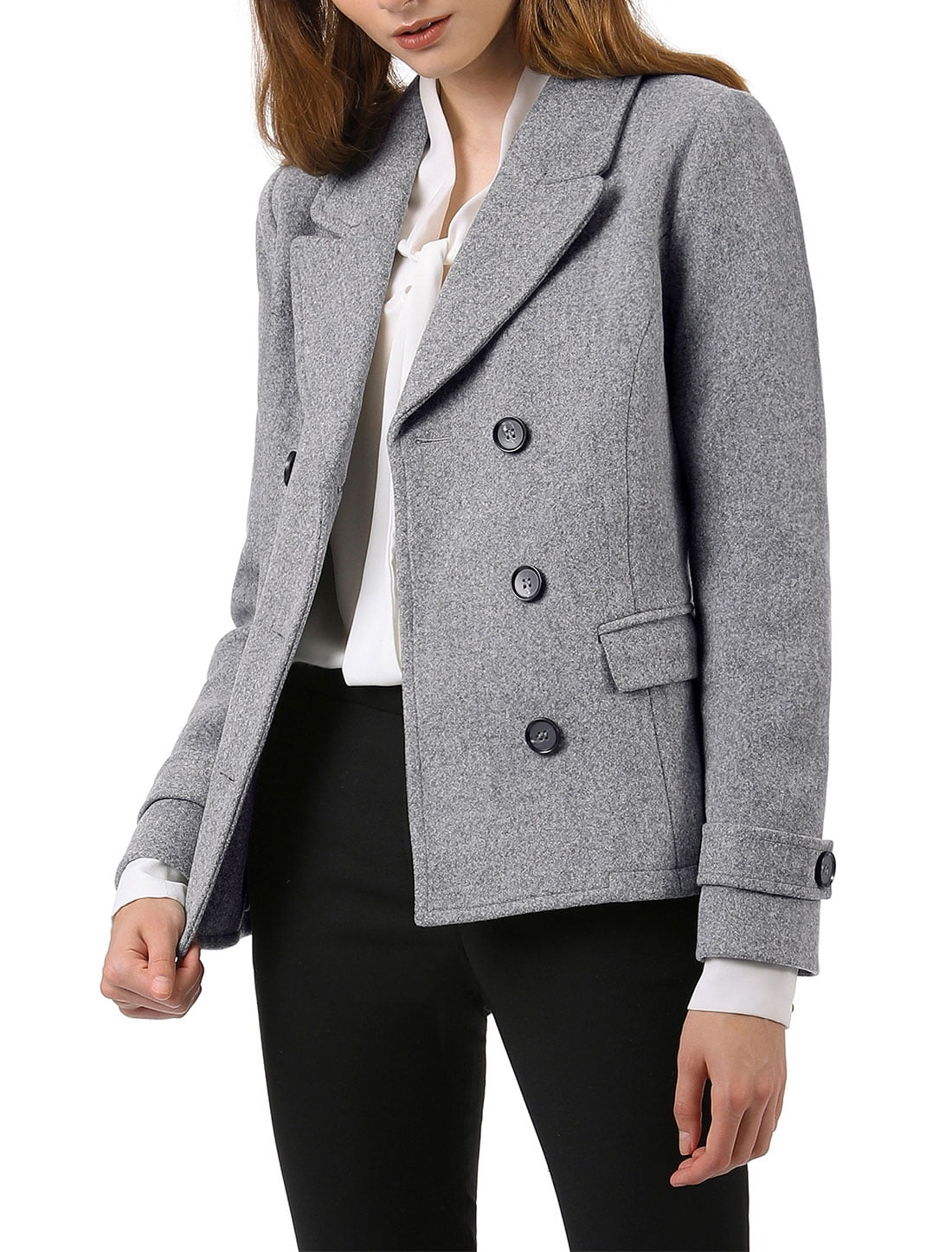 Women's Notched Lapel Outerwear Double Breasted Coat - Walmart.com ...