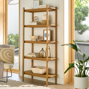 Better Homes & Gardens Springwood 5-Shelf Bookcase, Light Honey