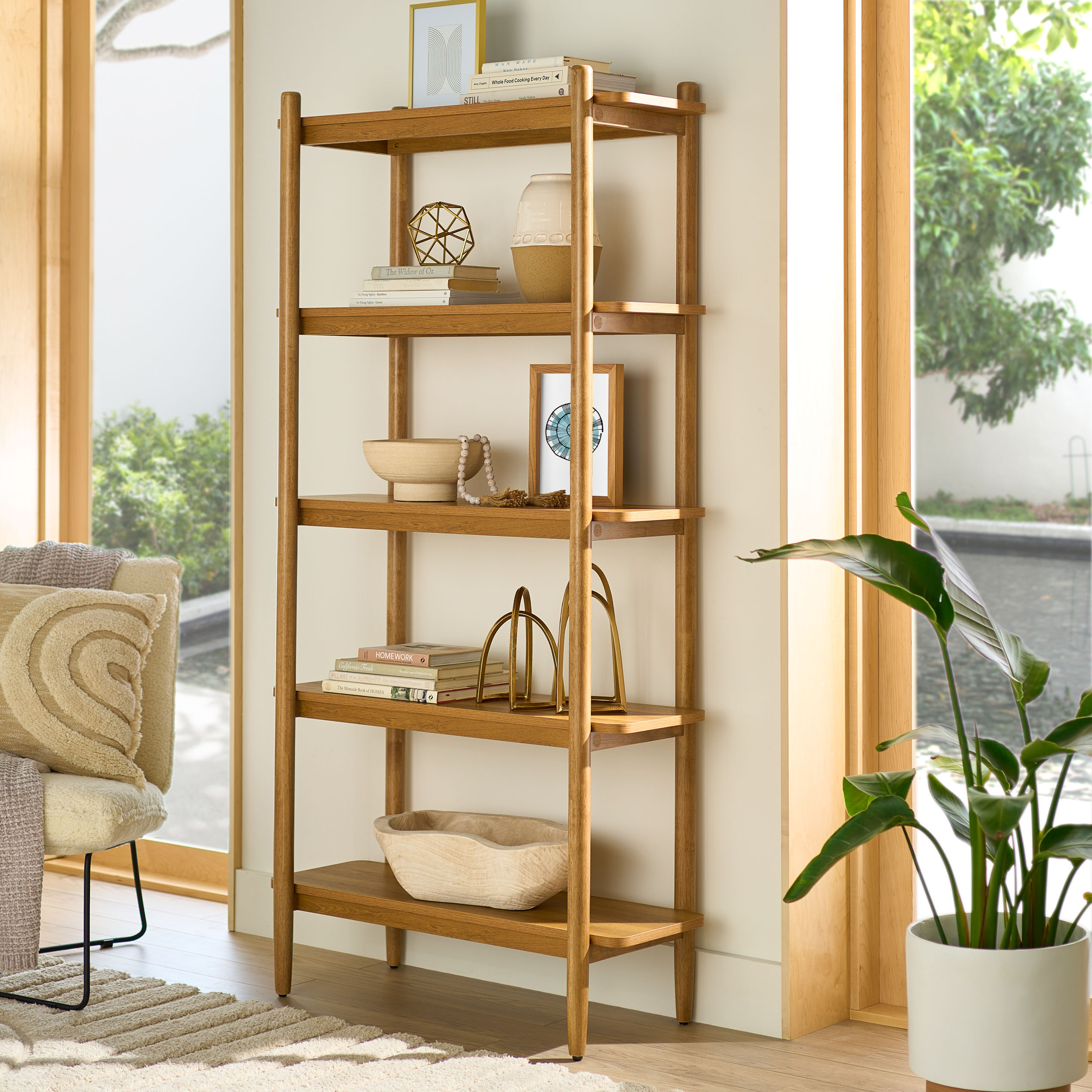 Better Homes & Gardens Springwood 5-Shelf Bookcase, Light Honey photo 1