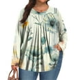 thumbnail image 2 of MLQIDK Womens Plus Size Fall Tops 2025 Pleated Long Sleeve Shirts Boho Tops Ethnic Floral Graphic Tees V Neck Shirts Loose Casual Blouses Mint Green XL, 2 of 5