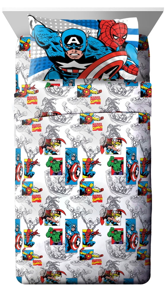 Marvel Superhero Fitted Sheet Set Pillowcase 100% Cotton Twin Full Queen Size 