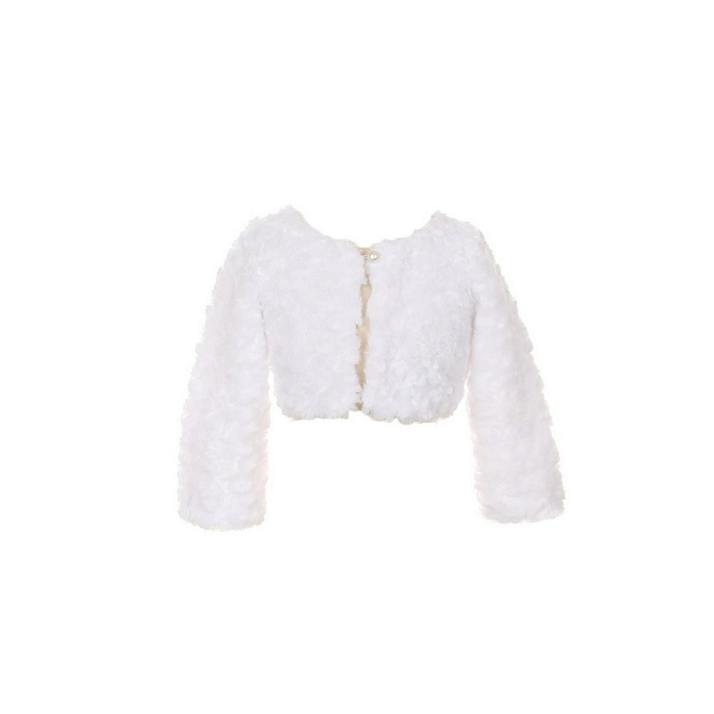 Kids Dream Little Girls White Faux Fur Long Sleeve Pearl Bolero