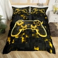 thumbnail image 2 of Gaming Bedding Set Twin Gamer Room Decor Duvet Cover 2 Pcs, Gamepad Controller Comforter Cover Yellow Geometry Honeycomb Print Bedspread Cover Modern Abstract Plaid Bedding, 2 of 5
