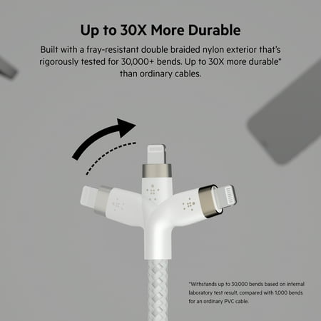 Belkin - BoostCharge Flex Silicone USB-C to Lightning Cable 6.6FT, MFi-Certified Charging Cable with Cable Clip - White