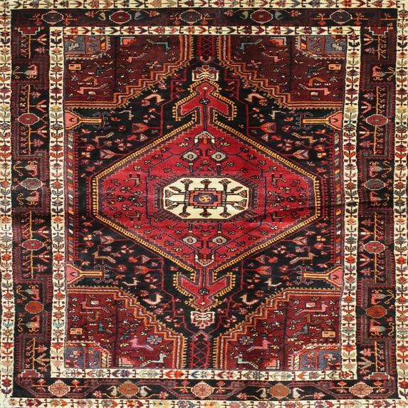 Ahgly Company Indoor Square Traditional Saffron Red Persian Area Rugs, 5' Square