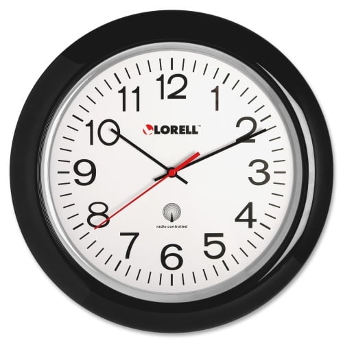Lorell 13-1/4' Radio Controlled Wall Clock Analog - Quartz - White Main Dial - Black/Plastic Case