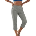 thumbnail image 2 of Bloomae Linen Capri Pants for Women Wide Leg Comfy Lightweight Casual Side Slit Summer Beach Elastic High Waist Capris Cropped Lounge Trousers with Pockets, 2 of 9