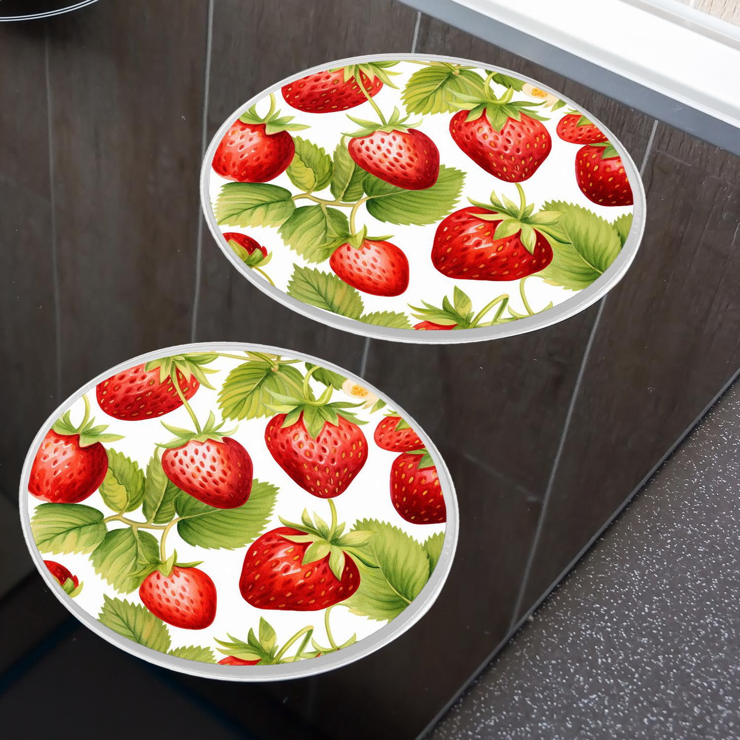 Stove Burner Covers 4 Pcs for Decorative Gas Stove Burner Cover 8Inch And 10Inch ,Strawberry Watercolor Red White art