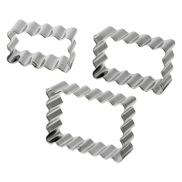 Ensemble de Moules Rectangulaires pour la Cuisson – 3 Pcs Emporte-Pièces en Acier Inoxydable avec Bords Cannelés et Dentelés pour des Formes de Biscuits Polyvalentes 3 Pcs