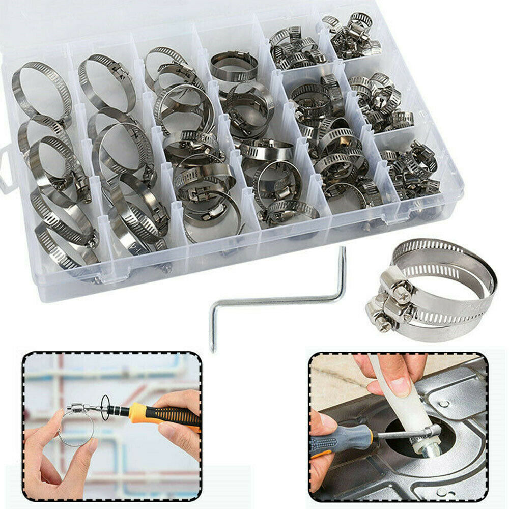 Hose Clamp Jubilee Clip Set Inc Driver Tool Assorted Stainless Steel