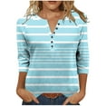 thumbnail image 3 of RongHuan Women's Striped Shirts Casual 3/4 Sleeve T-Shirt Button Up V Neck Henley Shirt Striped Pullover Blouse, 3 of 9