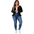 thumbnail image 3 of DARING DIVA Plus Size Knit Open Front Ruffled Button Cardigan 1X Black, 3 of 6