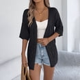 thumbnail image 2 of FRSASU Women's Crochet Knit Cardigan Sweaters Short Sleeve Open Front Kimonos Boho Lightweight Cardigans Tops Black, 2 of 8