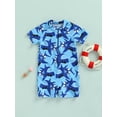 thumbnail image 3 of Baby Boy One Piece Swimming Suits Infant Toddler Baby Boy Swimwear Short Sleeve Beachwear Zipper Rash Guard Beach Bathing Suits, 3 of 10