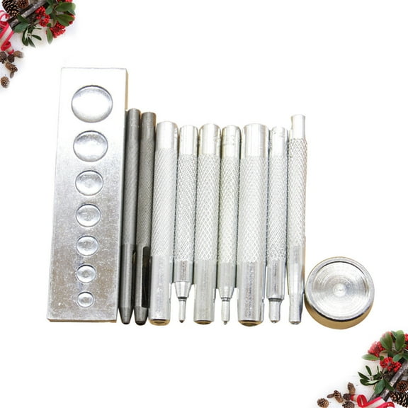 FUEENIRVA Clothing Making Tool Iron Rivet Setting Punch Kit Silver 11Pcs Set 9.8X2In