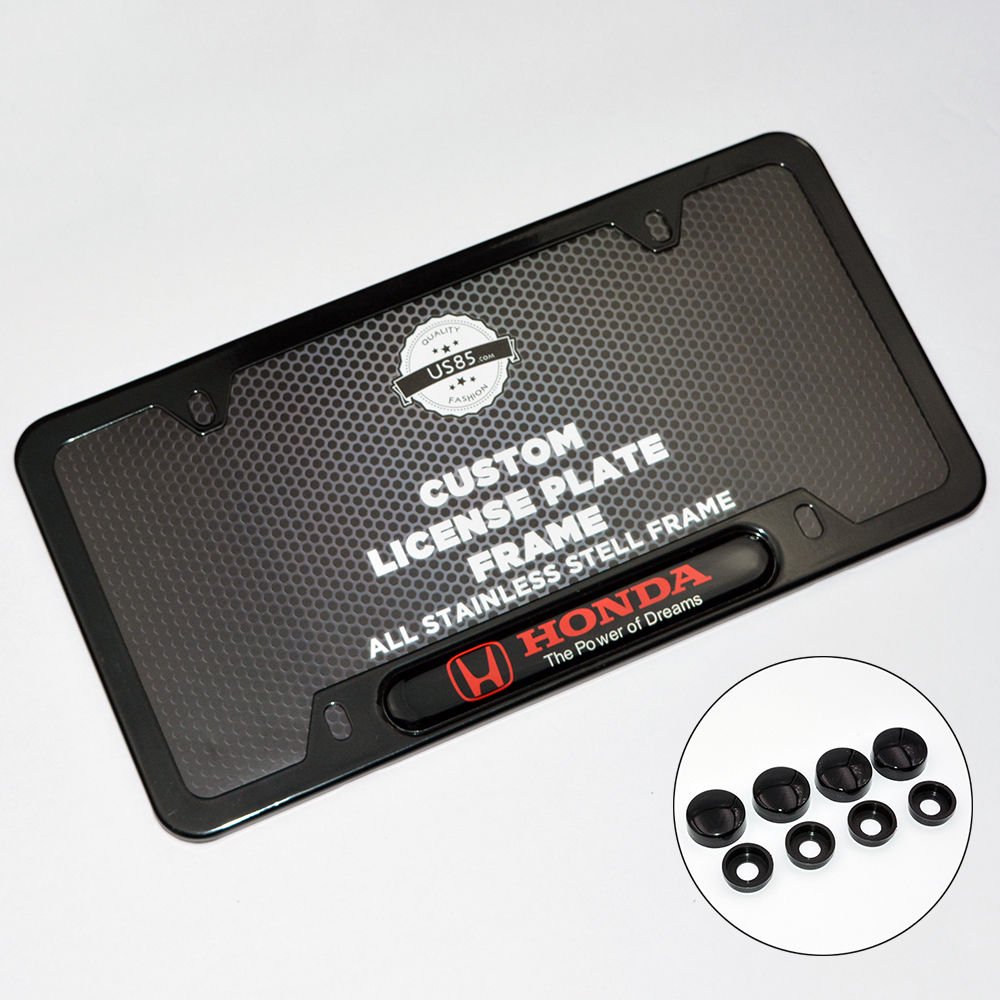 Black Stainless Steel Front Rear For Honda License Plate Frame Cover