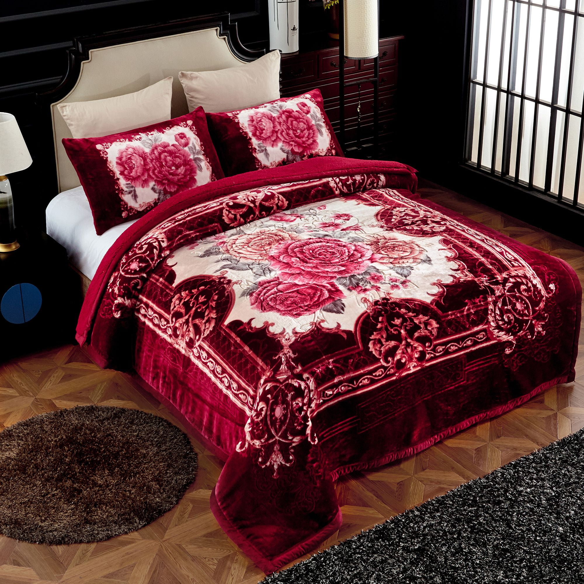 Luxury Embossed Teddy Fleece Bedspread Bed Throw Soft Bedding Set Pillowcases 