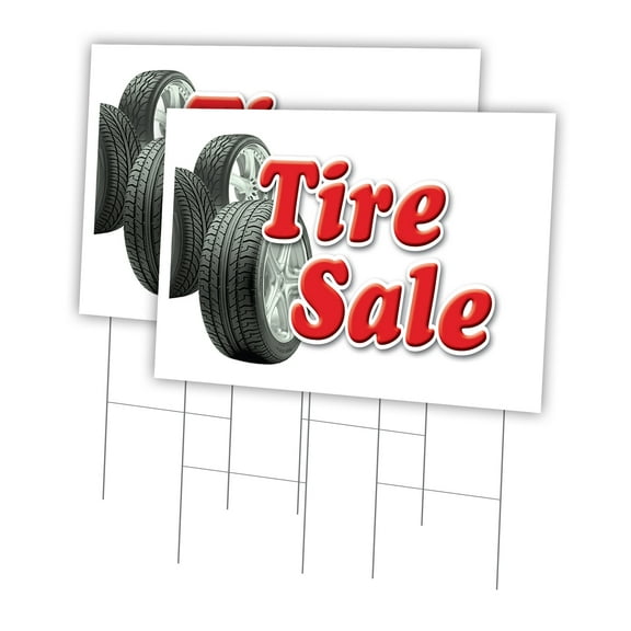 Tire Sale 2 Pack Of 24" x 36" Yard Sign & Stake | Advertise Your Business | Stake Included Image On Front Only | Made in The USA