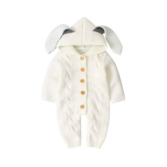 Generic Fashion Sweaters for Children's Baby Girl Boy Winter Warm Coat Knit Cardigan Outwear Sweater Button Up Hooded Jumpsuit for Lightweight (6-12 Months,White)