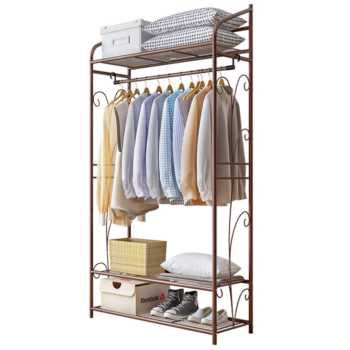 4 Tiers Heavy Duty Home Storage Rack Hanging Garment Rack Clothes Rack Open Wardrobe Closet Storage Organizer With 2 Tiers Shoe Rack 31x14x63 Inches Walmart Com Walmart Com