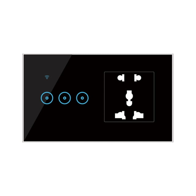 Mistaha 95- Prise Murale Intelligente Wi-Fi avec Interrupteur à Lumière Tactile à 3 Gangues, Télécommande Application Smart Life, Commande Vocale, Commande Tactile Compatible avec Assistant, Interrupteur Intelligent Wi-Fi, Prise, Universel Pl