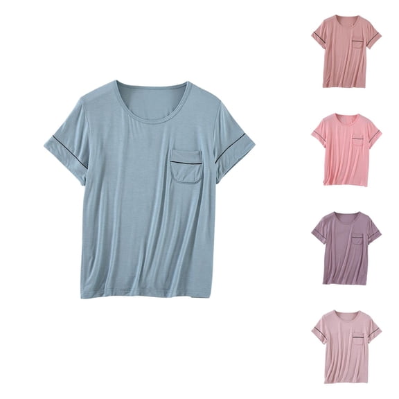 Ahuyic Womens Plus Size Top,Womens Summer Blouse,Womens Casual Pajamas Home Clothes Loose And Comfortable Outer Wear Bottoming Top Pink L