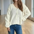 thumbnail image 4 of Women's Casual Solid Color V Neck Button Knit Cardigan Coat Cardigans Dress Holiday Cardigans for Women Long Cute Sweaters Creme Cardigans Women's Cardigan Sweatshirt Duster Cardigan for Women Womens, 4 of 6