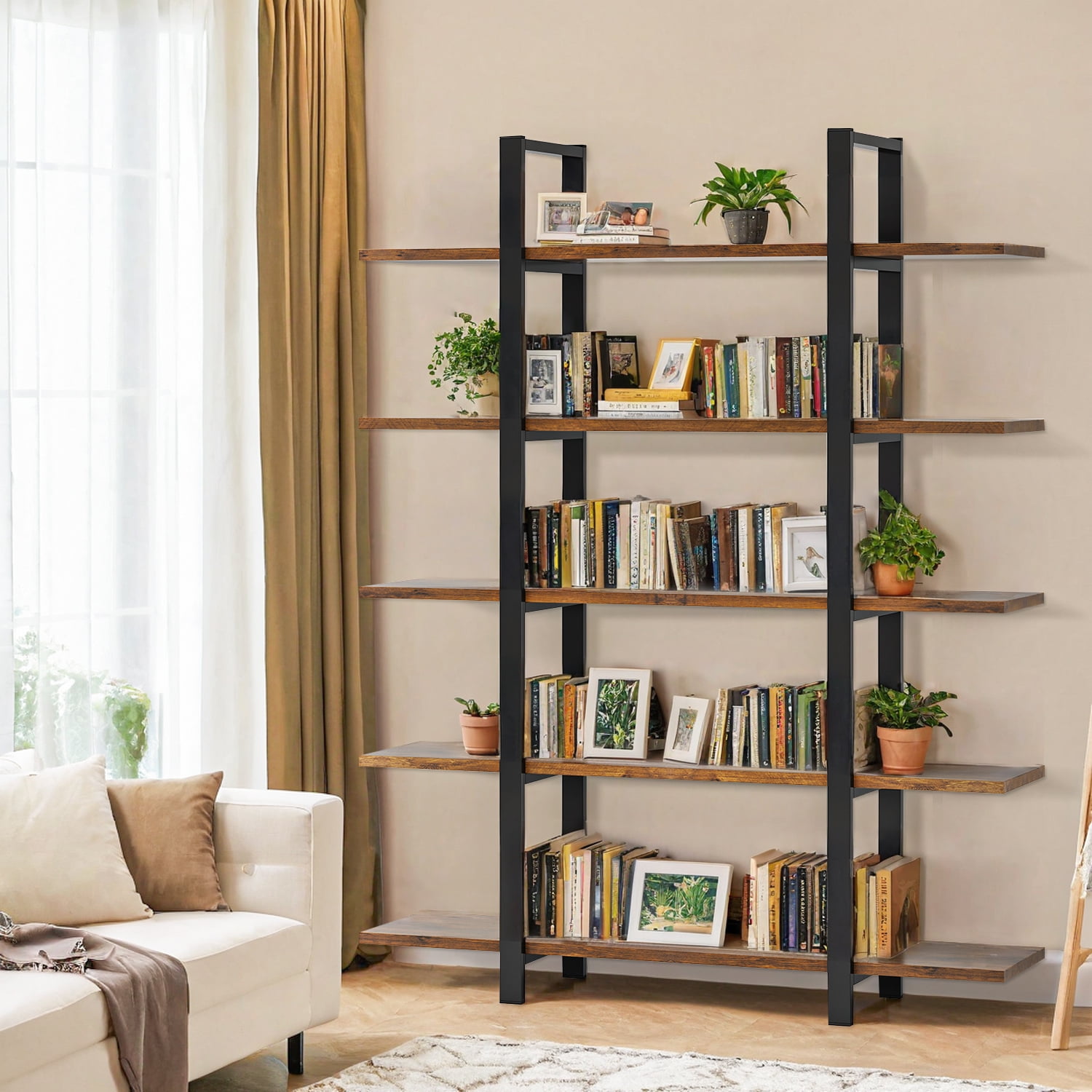 Resenkos Bookcase, Storage Display Open Bookshelf,4-Tier Leaning Free Standing Ladder Shelf Bookcase5-Tier Bookshelf, Open Etagere Bookcase Storage Display Rack