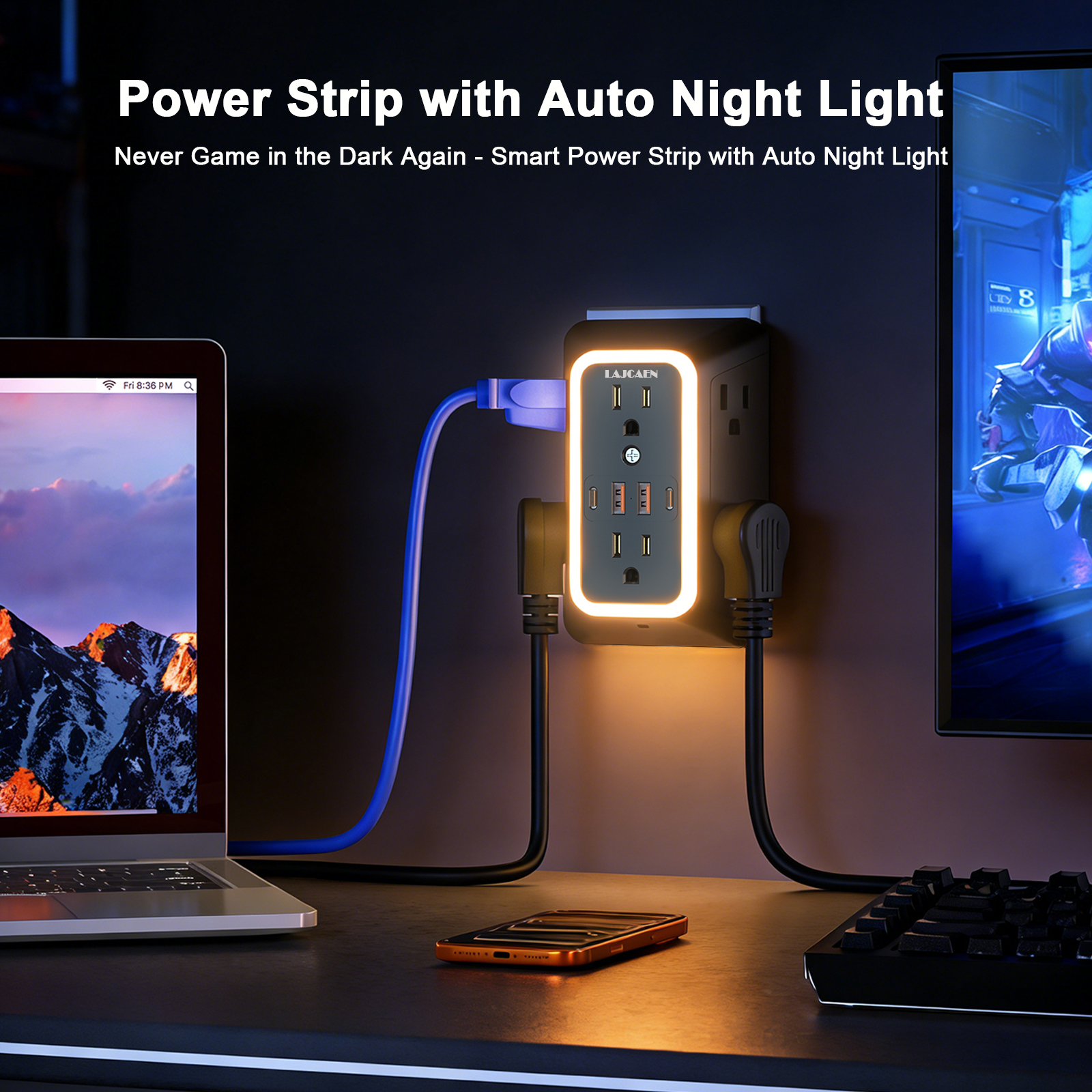 LAJCAEN 6-Outlet Surge Protector Power Strip with USB photo 6