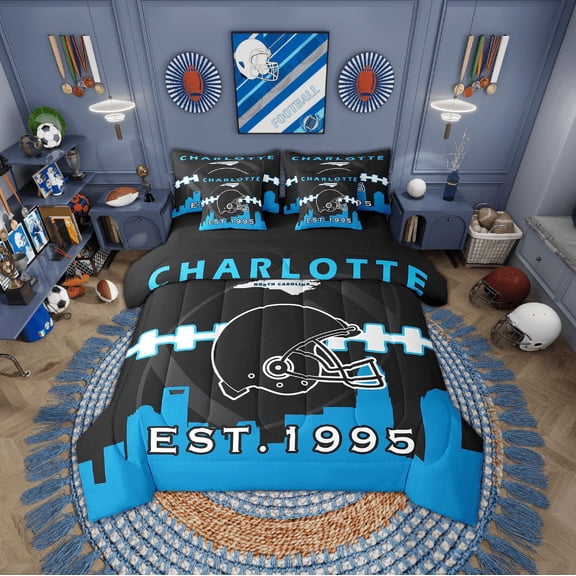 Erosebridal 7 Pcs Comforter Set Queen Size,Sports Bed in a Bag with Flat Sheet and Fitted Sheet and Adults,Football Helmet Bedding Set with Pillowcase and Sham(Charlotte)