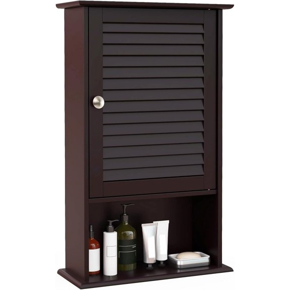 TYUIOP  Bathroom Wall Mount Cabinet - Over The Toilet Storage Organizer with Single Door and Adjustable Shelf, Above Toilet Medicine Cabinet for Living Room, Kitchen, Hallway, Hanging Cabinet. Brown