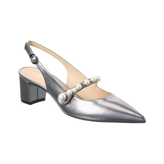 Stuart Weitzman Pia Mary Jane Leather Slingback Pump, 9, Grey