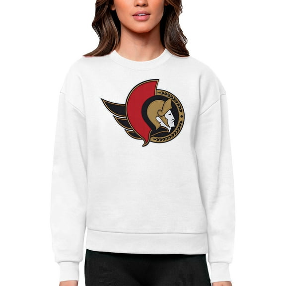 Women's Antigua White Ottawa Senators Primary Logo Team Logo Victory Crewneck Pullover Sweatshirt