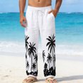 thumbnail image 2 of Pantalones Casuales Relajados de Ajuste de la Playa Hawaiana Estirado de la Cintura con Cordón Impreso Pantalones de Lino Recto de Longitud Completa, 2 of 8