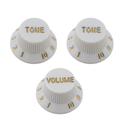 LOOKSEVEN 2T1V Guitar Knobs Volume Tone Knob Left Hand 18-Splines for Stratocaster 4 Color-White with Gold Number
