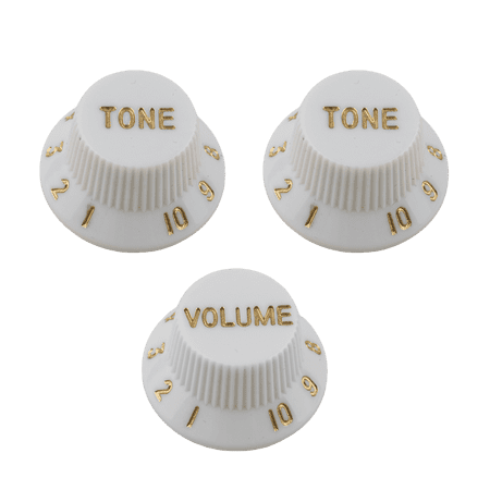 LOOKSEVEN 2T1V Guitar Knobs Volume Tone Knob Left Hand 18-Splines for Stratocaster 4 Color-White with Gold Number
