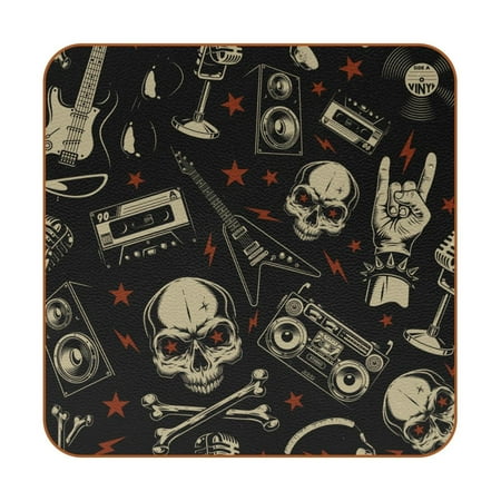 

OWNTA Skulls Rock Pattern Retro Pattern Premium 6-Piece Square Coaster Set in Microfiber Leather - Non-Slip & Absorbent Cup Mats