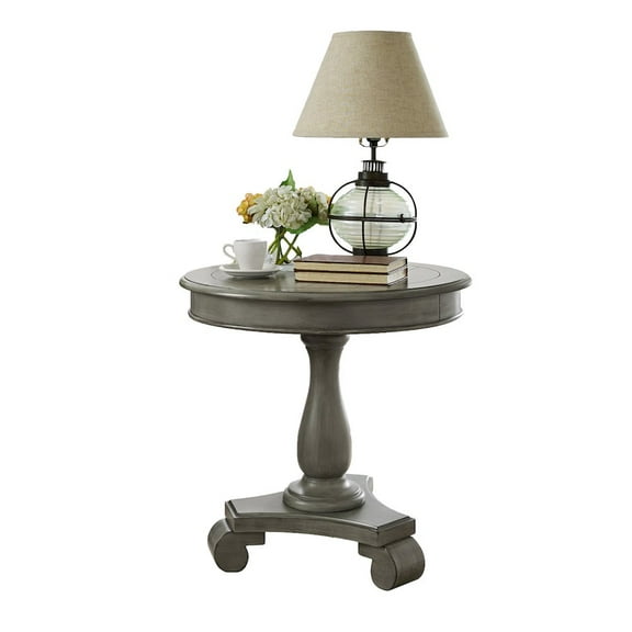 Roundhill Furniture Rene Round Wood Pedestal End Table in Gray