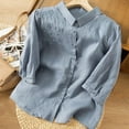 thumbnail image 6 of ZyeKqe Summer Tops for Women Dressy Casual Cotton Linen Shirts Embroidery Button down Blouse 3/4 Sleeve TopM-XXL, 6 of 6