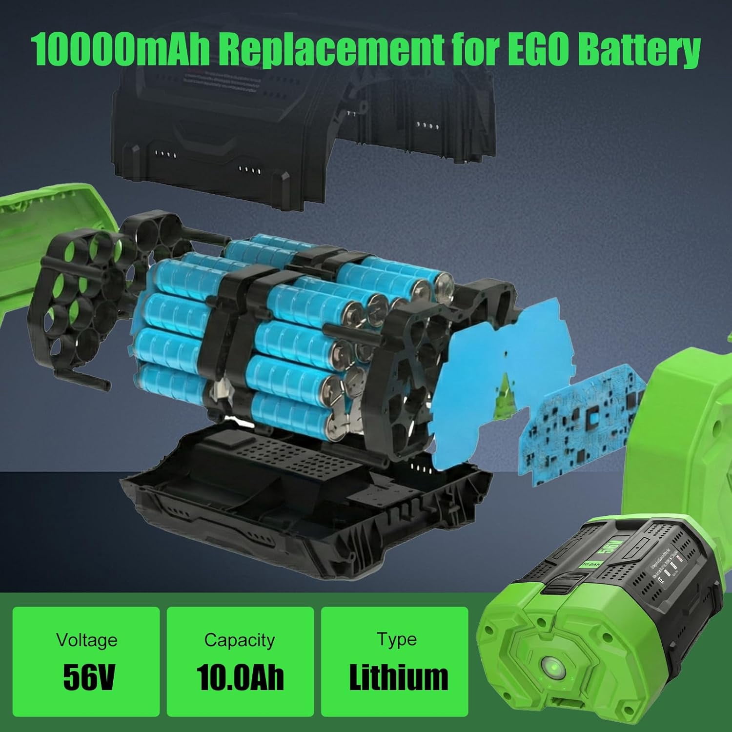 56V 10Ah Li-ion Battery Replacement for EGO Battery 10.0Ah BA2800T Compatible with EGO 56 Volt Cordless Tools