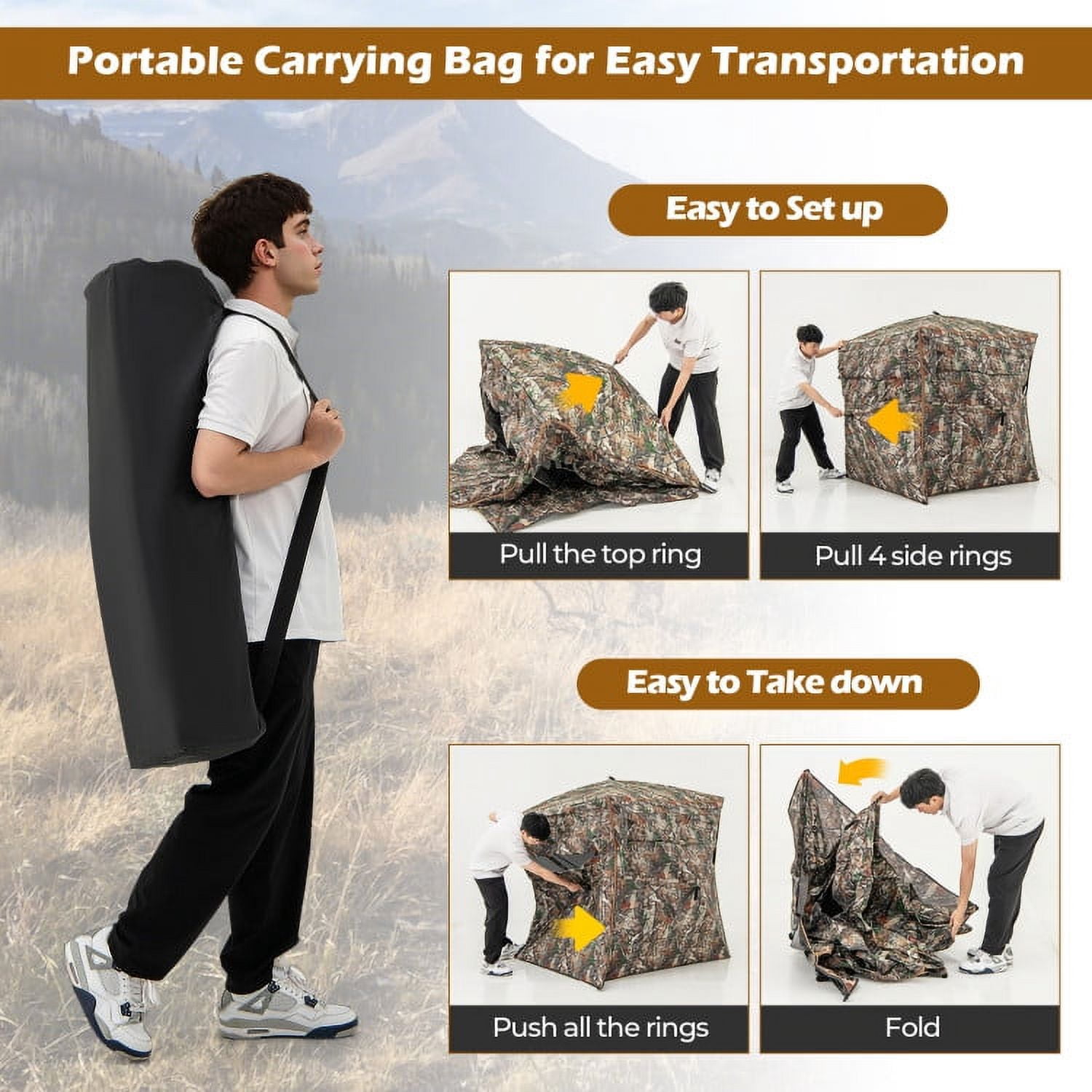 Barara King Tent,360° One Way See Through Hunting Blind Ground Blind with Portable Carrying Bag