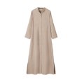thumbnail image 3 of Vestido Blusa de mujer Maxi vestido elegante holgado elegante vestido simple moda Maxi vestido camisero Kuymtek Caqui T M para Mujer, 3 of 8