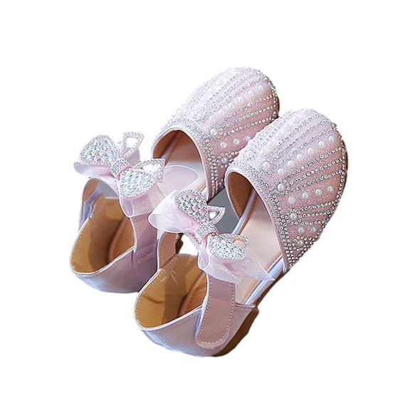 Owordtank Girls Dress Shoes – Cute Bow Glitter Rhinestone Flower Shoes, Mary Jane Princess Wedding Prom Party Formal Footwear