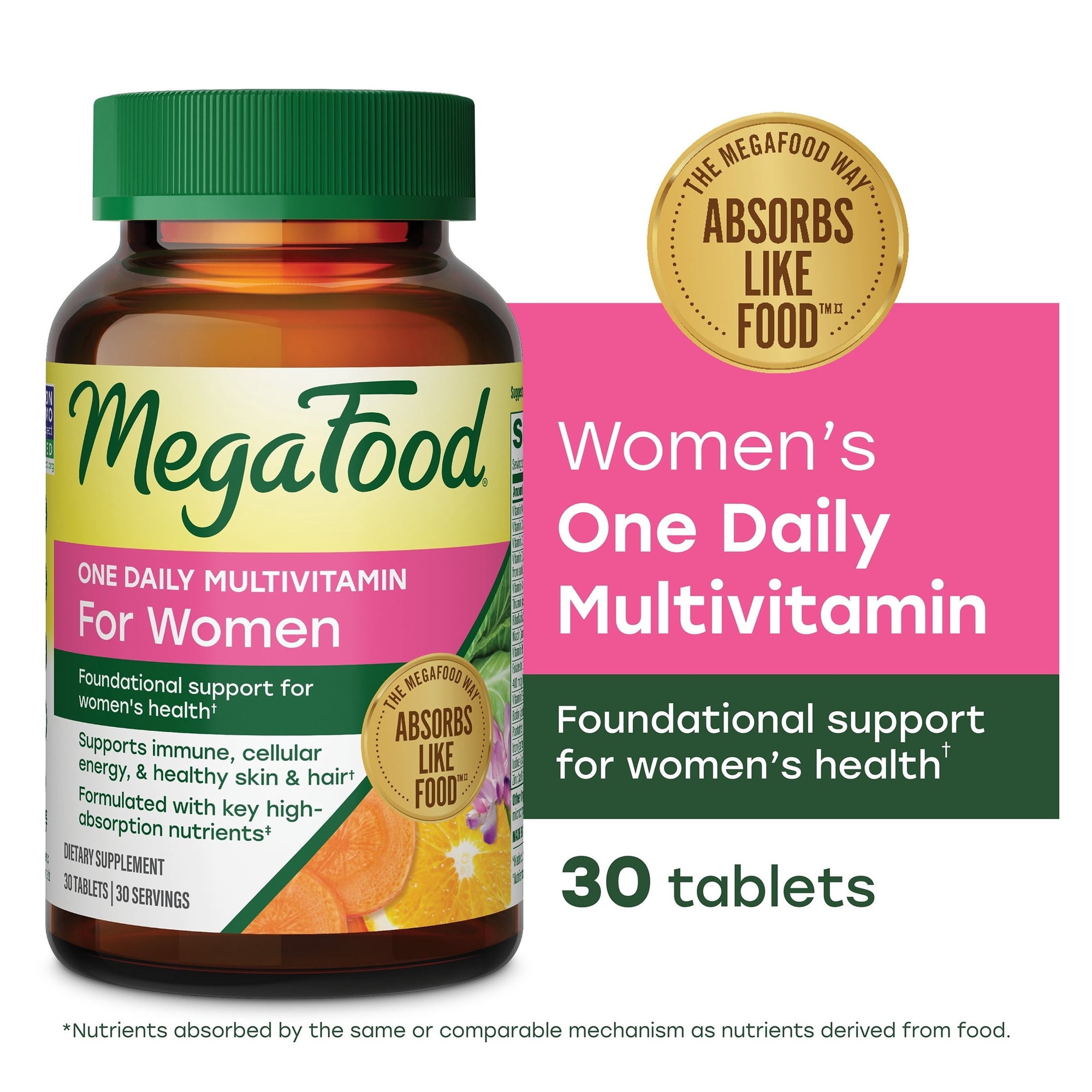 MegaFood Women's One Daily Multivitamin - Iron, B Vitamins, Vitamins C & D3 - 30 Servings