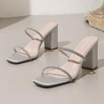 thumbnail image 4 of Square Toe Heeled Sandals for Women Rhinestone Tow Strap Low Block Chunky Heels Casual Summer Slip on Mules Silver Size 6, 4 of 6