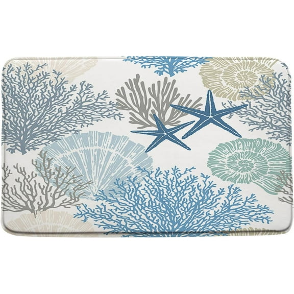 Nautical Coastal Bath Mat Cute Starfish Seashell Coral Reef Vintage Tropical Ocean Beach Marine Life Bathroom Rugs Carpet Doormat 24"X16"